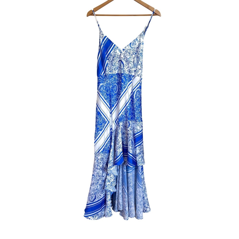 Never Fully Dressed Blue Santorini Senorita Slip Midi Dress Size 8 Ruffle Floral - Picture 4 of 9